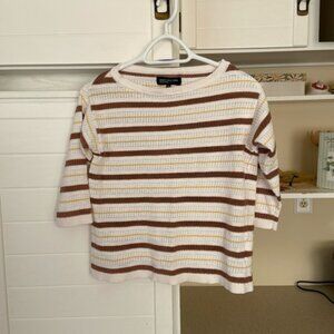 White & Brown Stripes Knit Sweater